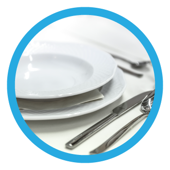 Facility Services Category Image - White Table Setting Inside Blue Border Circle